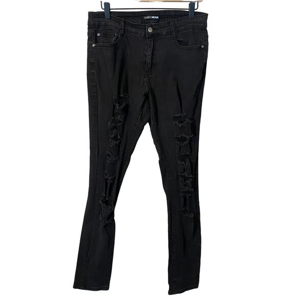 Fashion Nova Ripped Distressed Charcoal Gray Black Slim Fit Jeans Sz 13 - Picture 1 of 8